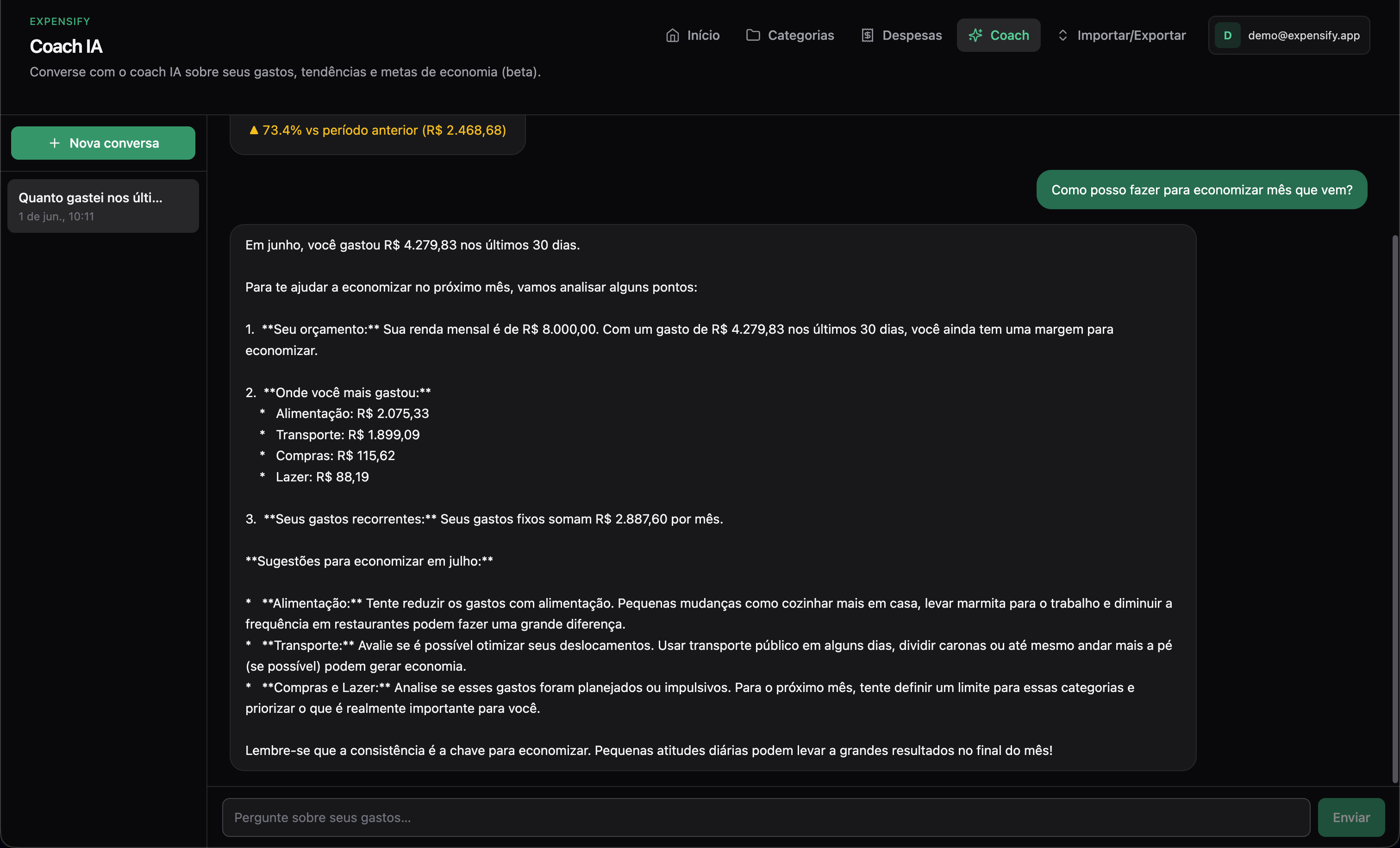 Captura de tela do Expensify — perfil